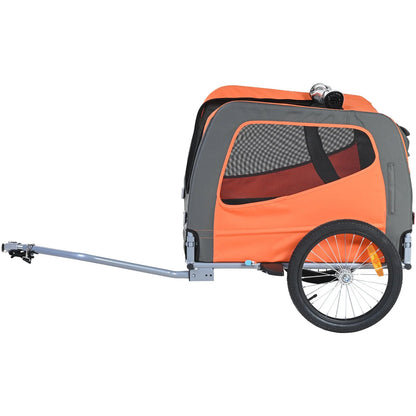 VEVOR Dog Bike Trailer, Supports up to 66 Lbs, Pet Cart Bicycle Carrier, Easy Folding Frame with Quick Release Wheels, Universal Bicycle Coupler, Reflectors, Flag, Collapsible to Store, Orange/Gray