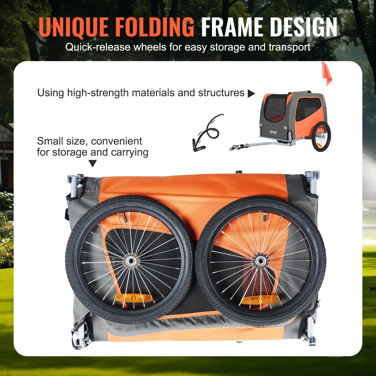 VEVOR Dog Bike Trailer, Supports up to 66 Lbs, Pet Cart Bicycle Carrier, Easy Folding Frame with Quick Release Wheels, Universal Bicycle Coupler, Reflectors, Flag, Collapsible to Store, Orange/Gray